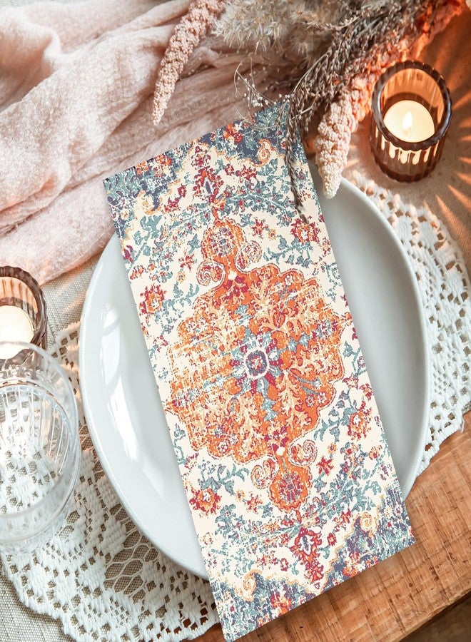 JarThenaAMCS مناديل ضيوف برتقالية بتصميم بوهيمي عتيق من JarThenaAMCS، 50 قطعة، مناديل ورقية برتقالية للاستخدام مرة واحدة، مثالية لتزيين مائدة العشاء في المنزل أو الحفلات. - Image 3